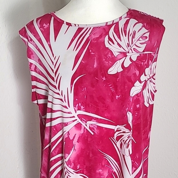 Clara Sun Woo Sleeveless Hot Pink & White Jersey Top Longer on One Side Sz M - Picture 3 of 10